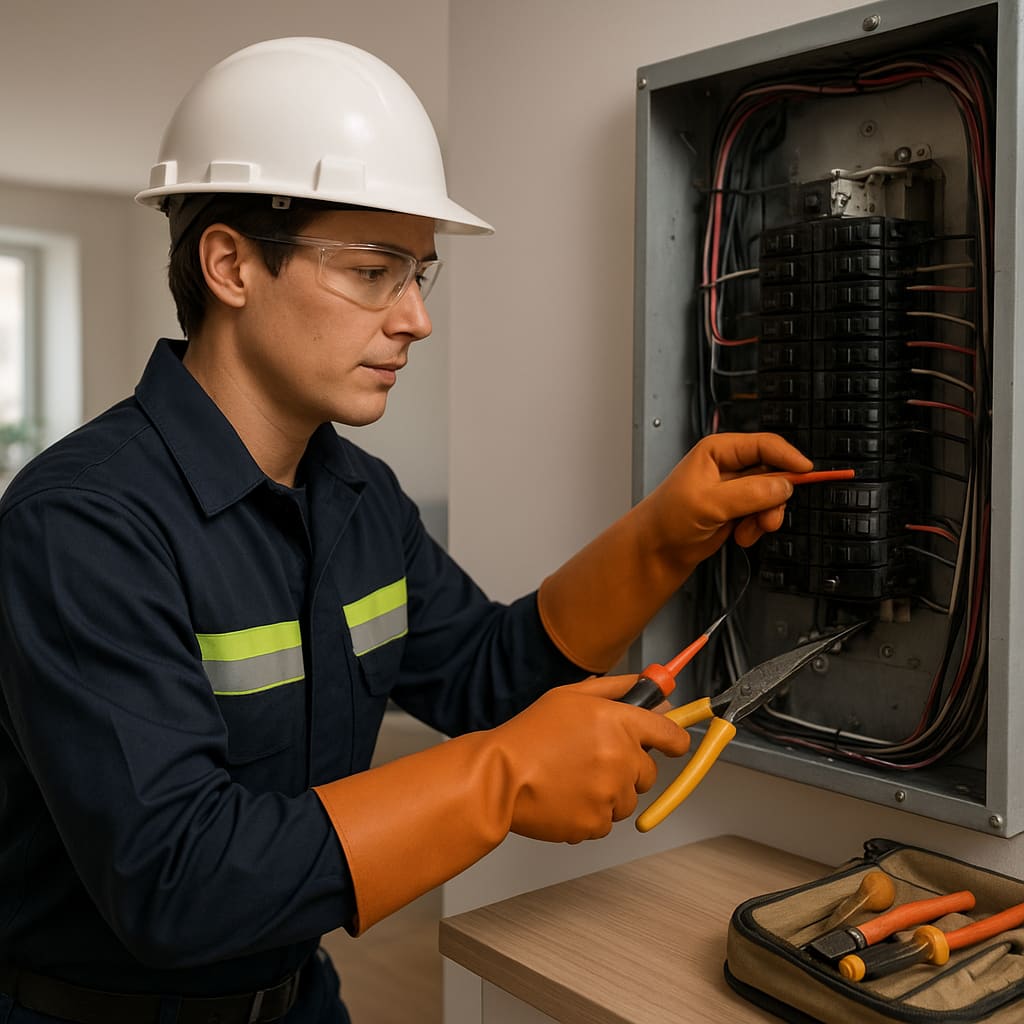 Elektriker bei Verteilerarbeit
